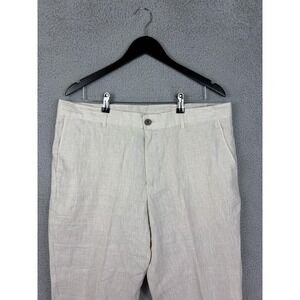 Tasso Elba Island Pants Mens 36x30 Beige 100% Linen Flat Front Dress Casual Men